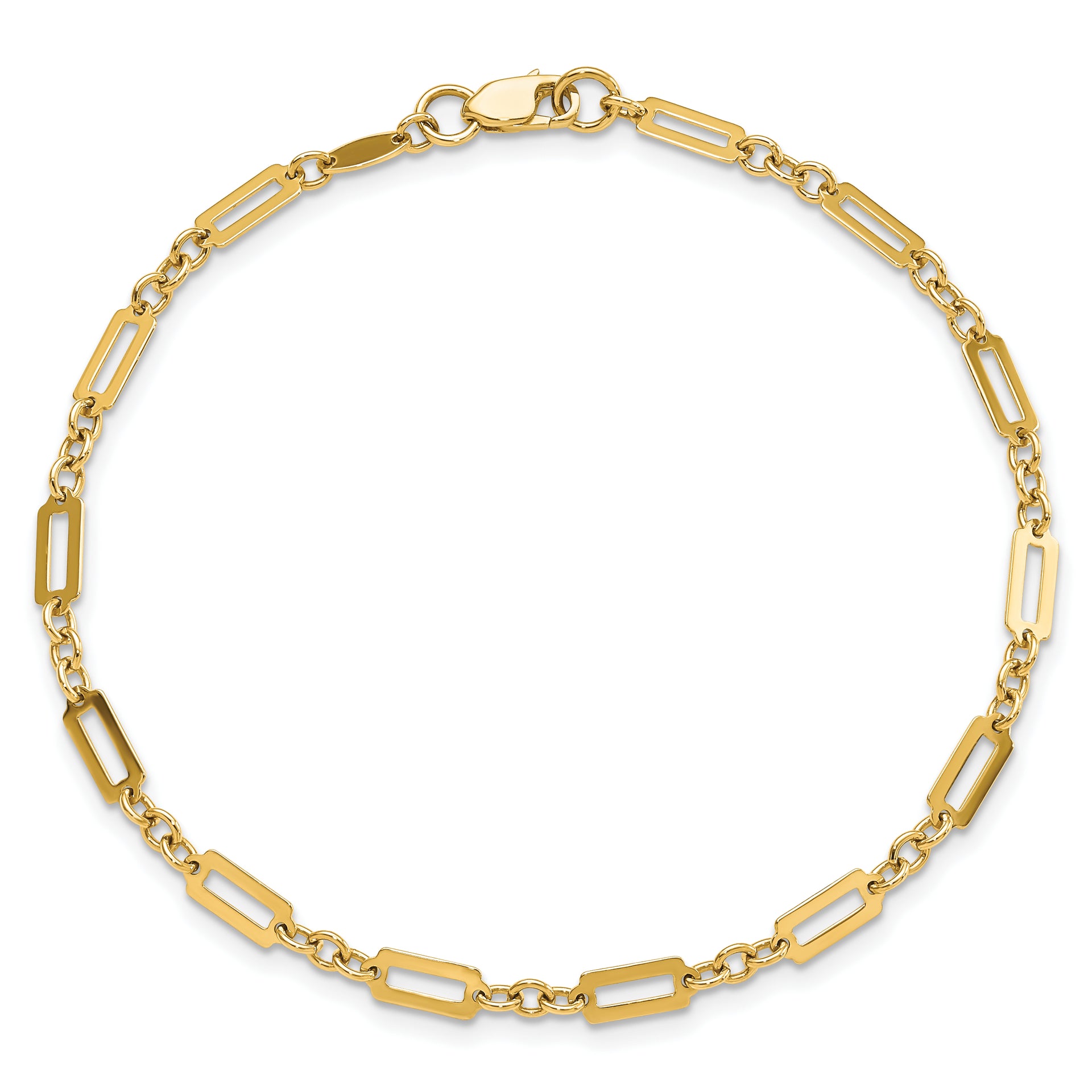 14K Polished Fancy Rectangle Link 7.5in Bracelet