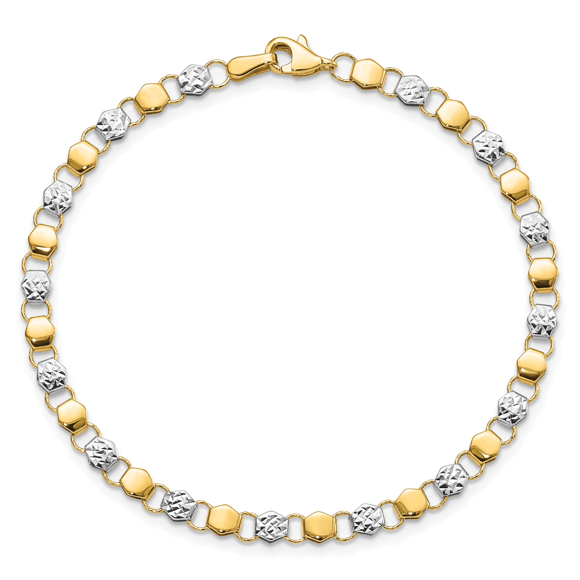 14K and White Rhodium D/C Fancy 7.5in Bracelet