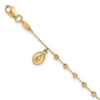 14K Polished and Diamond-cut Miraculous Medal and Cross Rosary Design Brace