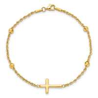 14k D/C Beaded Cross 7.5in Bracelet