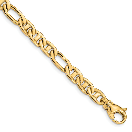 14k 6.5mm Solid Hand-Polished 3 & 1 Flat Anchor Bracelet