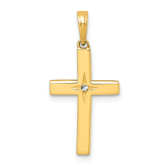 14K w/Rhodium D/C Cross Pendant
