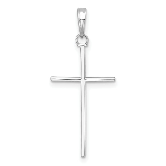 14K White Gold 3-D and Polished Stick Cross Charm