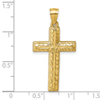 14k Polished Diamond-cut Textured Fancy Cross Pendant