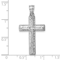 14k Polished White Gold Diamond-cut Fancy Cross Pendant