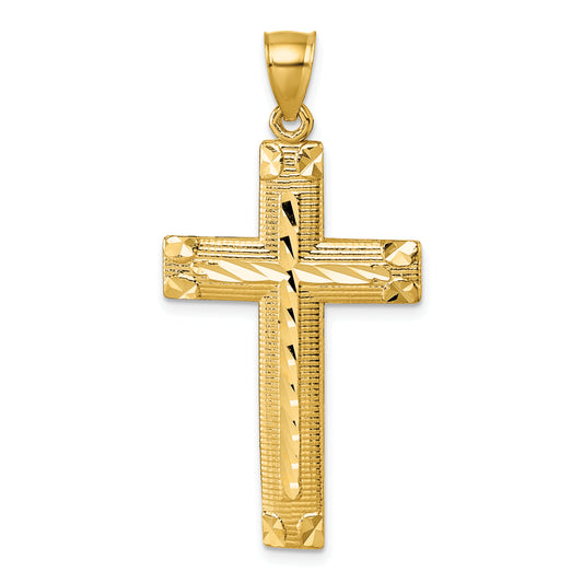 14K Polished Diamond-cut Textured Fancy Cross Pendant