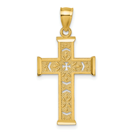14k Polished Diamond-cut Textured Fancy Cross Pendant