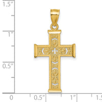 14k Polished Diamond-cut Textured Fancy Cross Pendant