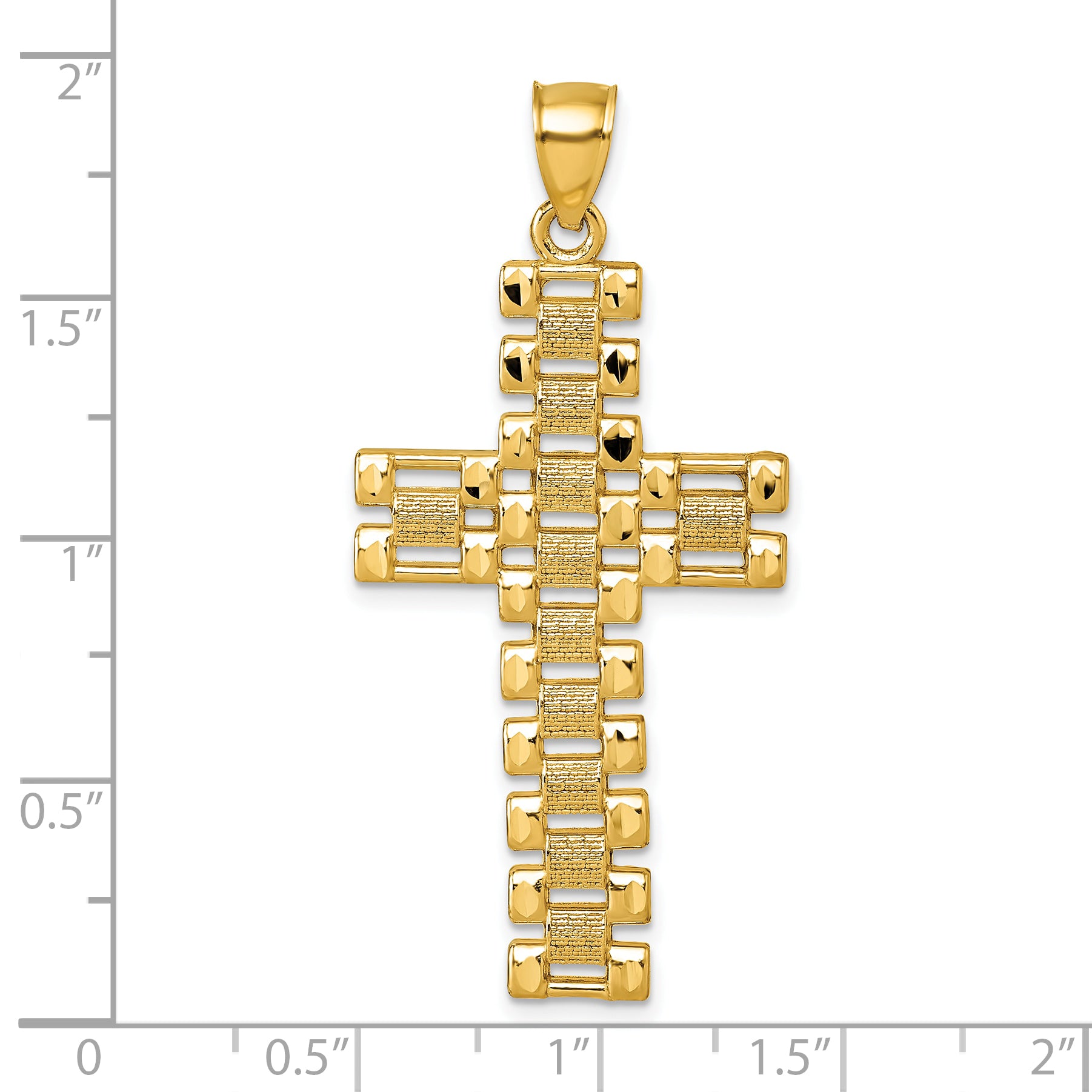 14k Polished Diamond-cut Textured Fancy Link Cross Pendant