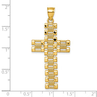 14k Polished Diamond-cut Textured Fancy Link Cross Pendant
