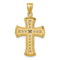 14k Polished Diamond-cut Textured Fancy Cross Pendant