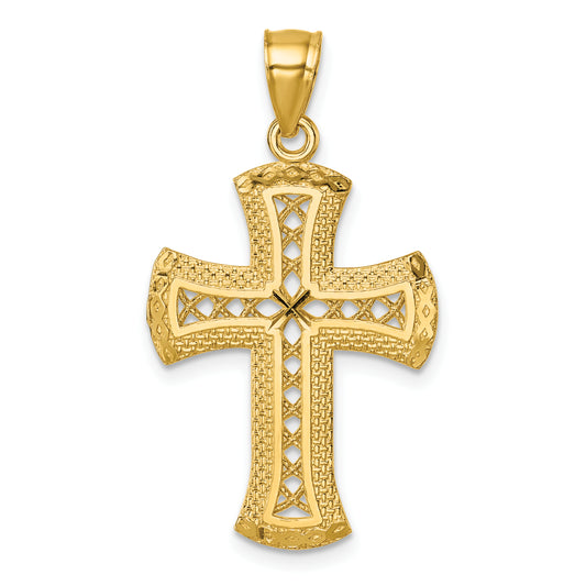 14k Polished Diamond-cut Textured Fancy Cross Pendant