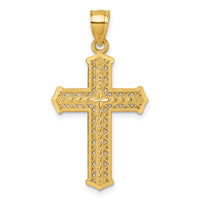 14k Polished Diamond-cut Textured Fancy Cross Pendant