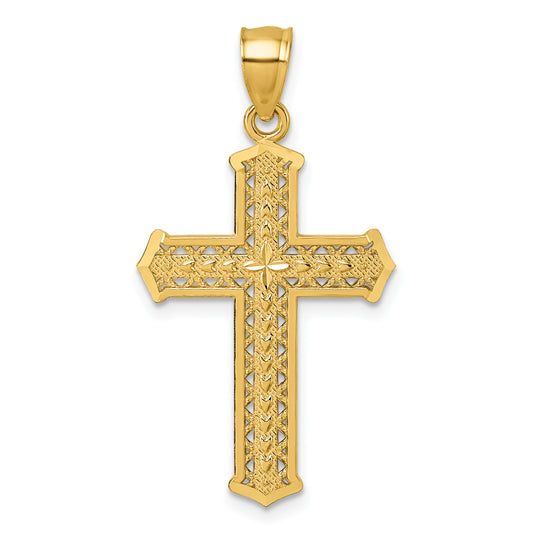 14k Polished Diamond-cut Textured Fancy Cross Pendant