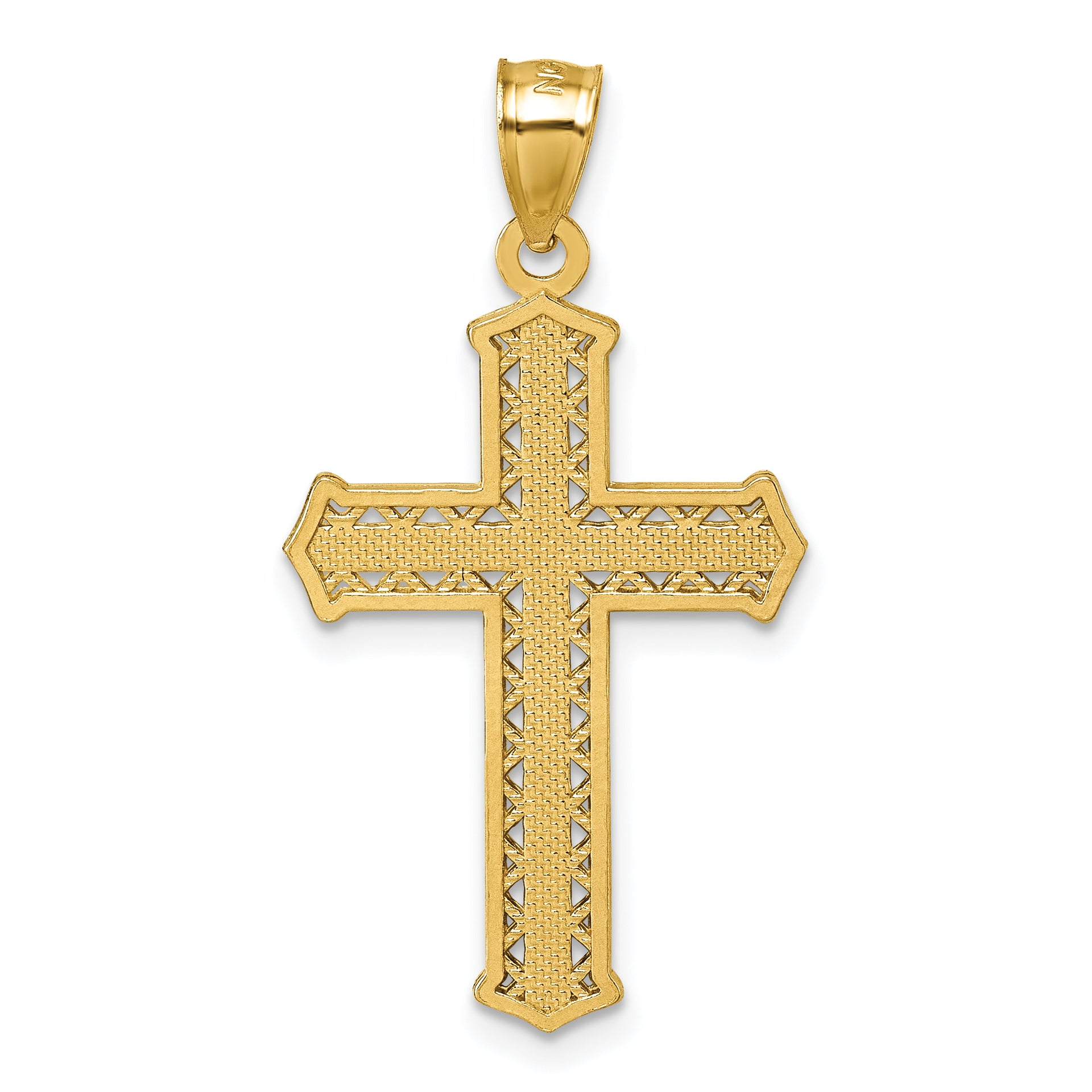 14k Polished Diamond-cut Textured Fancy Cross Pendant