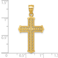 14k Polished Diamond-cut Textured Fancy Cross Pendant
