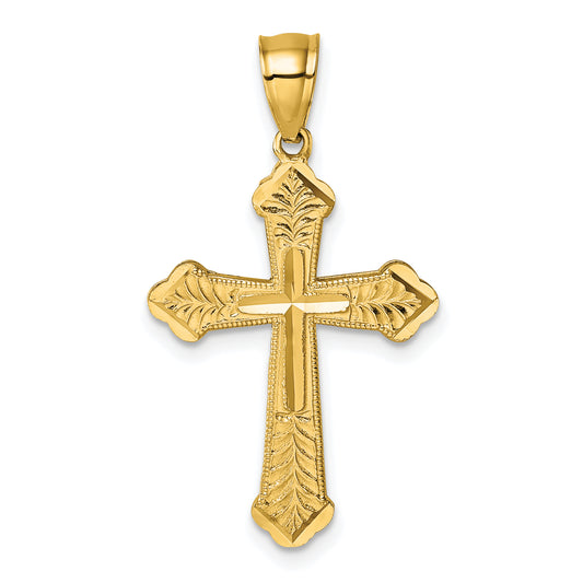 14k Polished Diamond-cut Textured Fancy Cross Pendant