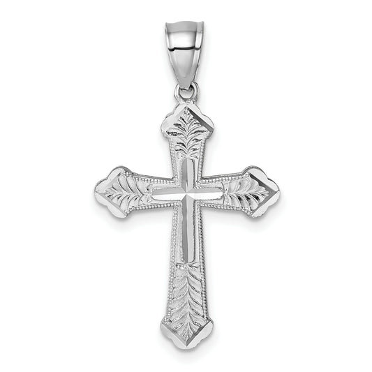 14k Polished White Gold Diamond-cut Fancy Cross Pendant
