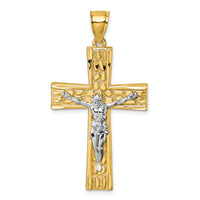 14k w/Rhodium  Polished and Diamond-cut Crucifix Pendant