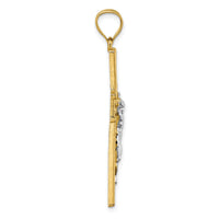 14k w/Rhodium  Polished and Diamond-cut Crucifix Pendant