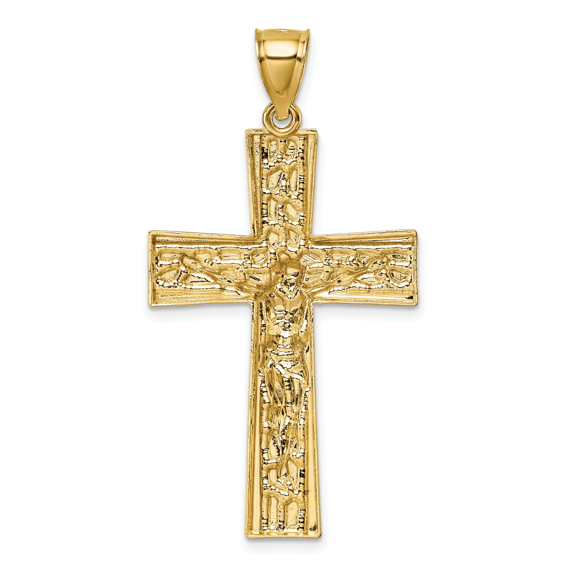 14k w/Rhodium  Polished and Diamond-cut Crucifix Pendant