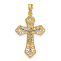 14k Two-tone Polished and Beaded Fancy Crucifix Pendant