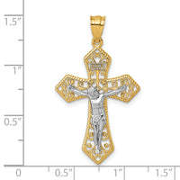 14k Two-tone Polished And Beaded Fancy Crucifix Pendant