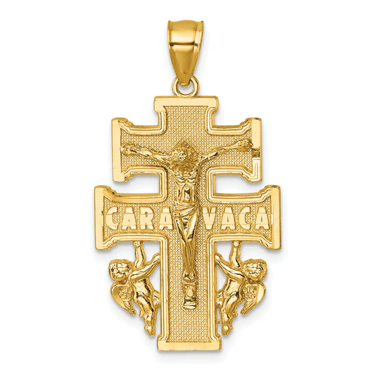 14k Polished and Textured Cara Vaca Crucifix Pendant