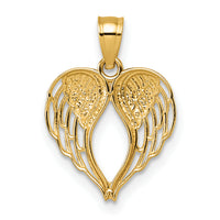 14k Polished and D/C Wings In Heart Shape Pendant