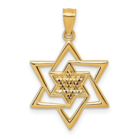 14k Polished and D/C Star Of David Religious Pendant