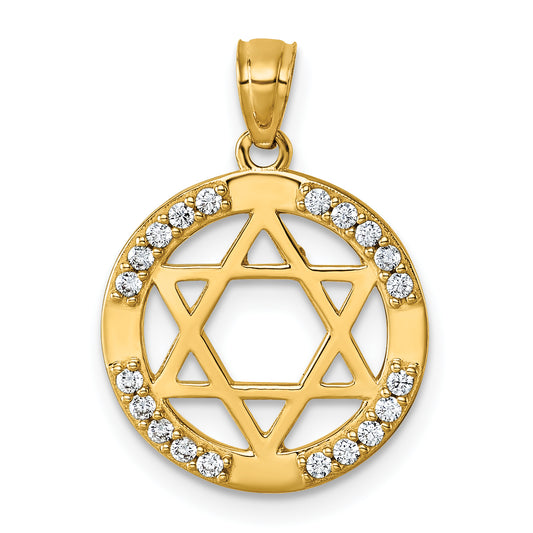 14k Polished CZ Star of David Pendant