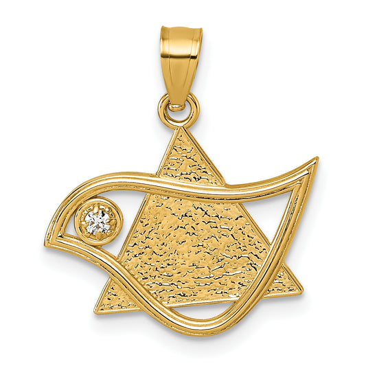 14k Polished & Textured CZ Bird & Triangle Star of David Pendant