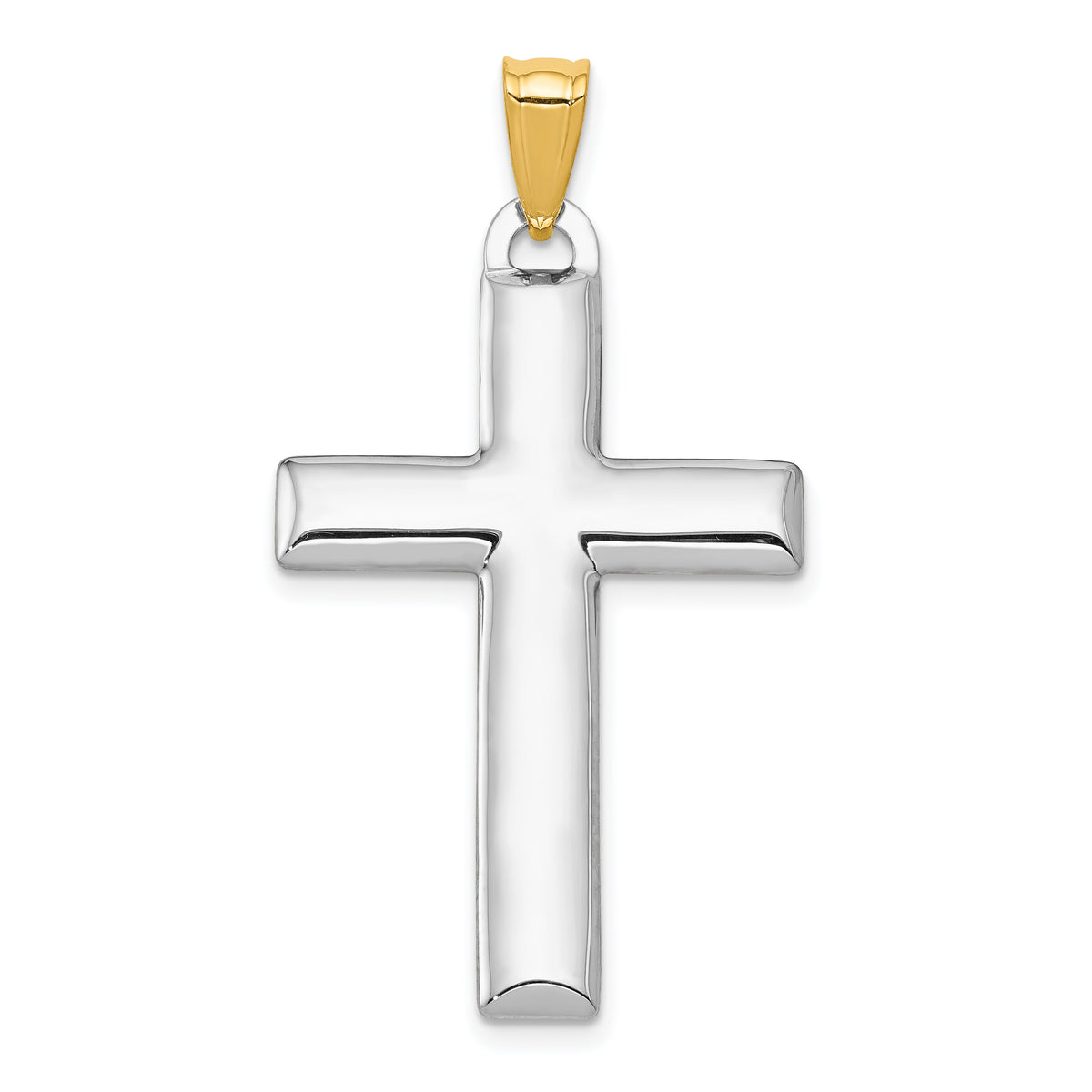 14K W/Rhodium Reversible Yellow/White Cross Pendant