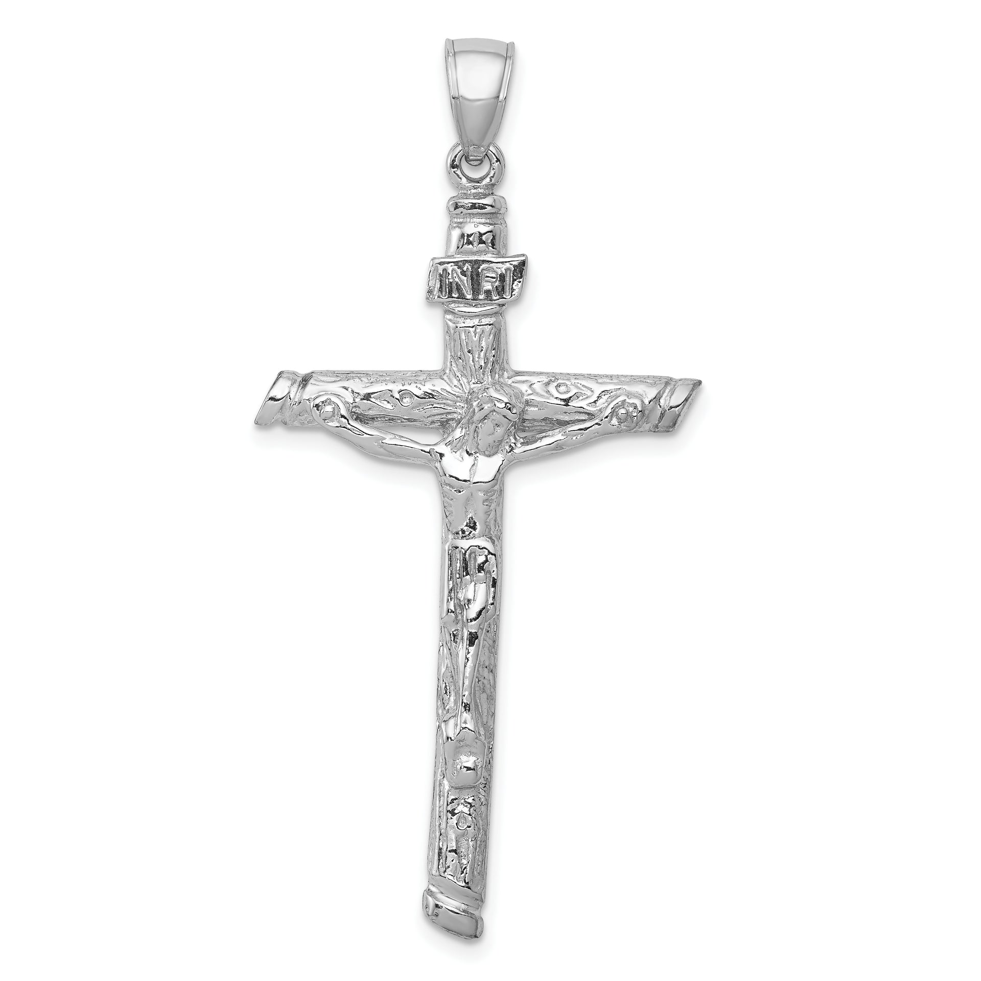 14k White Gold INRI Crucifix Pendant