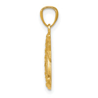 14k Gold Polished and Textured Moon and Stars Pendant