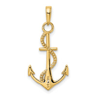 14K Gold Polished Anchor W/Rope Pendant