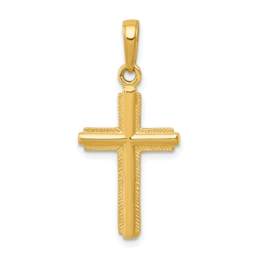 14K Polished Cross With Striped Border Pendant