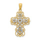 14K Two-tone Gold Polished 2 Level Filigree Cross Pendant
