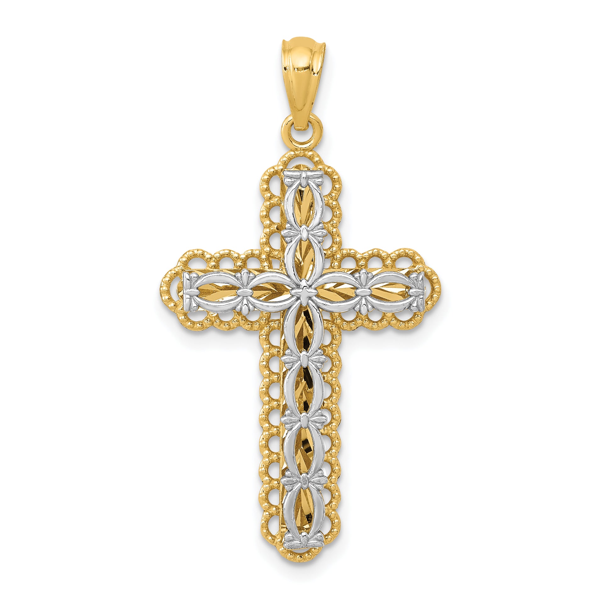14K Two-tone Gold Polished 2 Level Cross Pendant