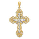14K w/Rhodium Polished Textured Diamond Pattern Cross Pendant
