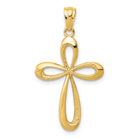 14k Gold Polished Ribbon Cross Pendant