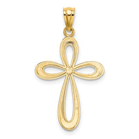 14k Gold Polished Ribbon Cross Pendant