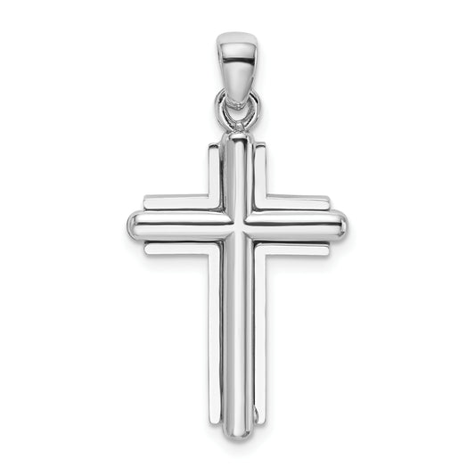 14K White Gold 2-D Beveled Stick Cross Charm