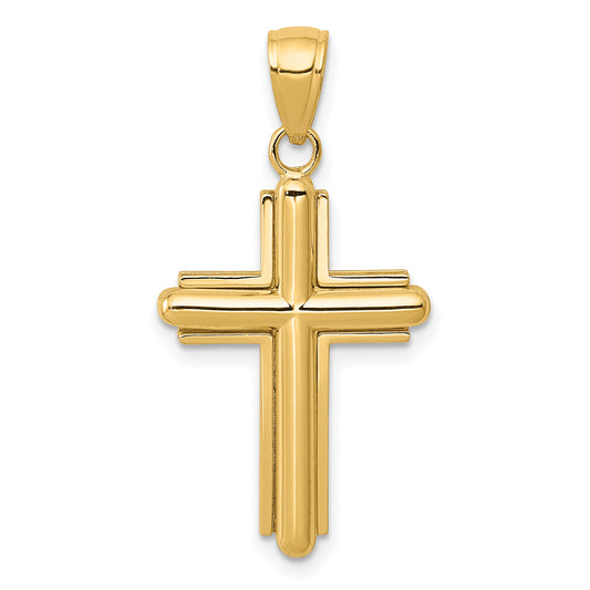 14K Gold Polished Beveled Stick Cross W/Frame Pendant