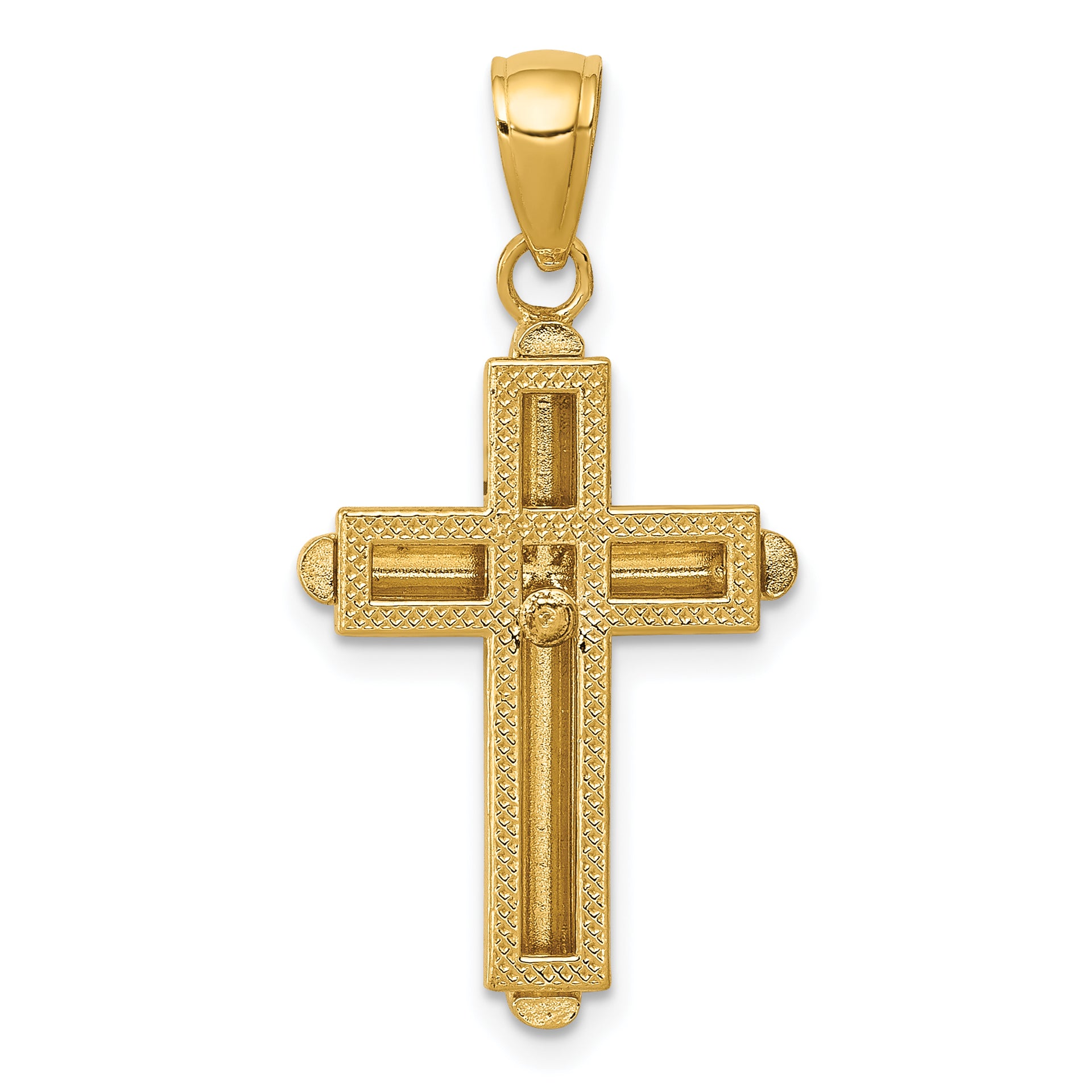 14K Gold Polished Beveled Stick Cross W/Frame Pendant