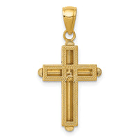 14K Gold Polished Beveled Stick Cross W/Frame Pendant