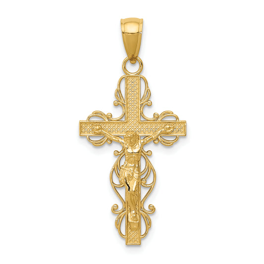 14K Polished Crucifix W/Lace Trim Pendant