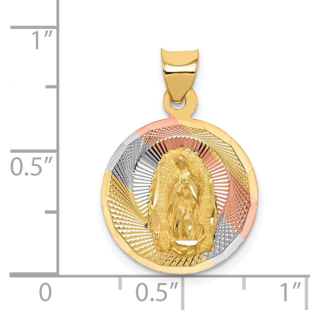 14K w/Rhodium Polished D/C Lady Of Guadalupe Circle Pendant
