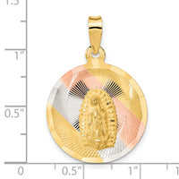 14K w/Rhodium Polished D/C Lady Of Guadalupe Circle Pendant
