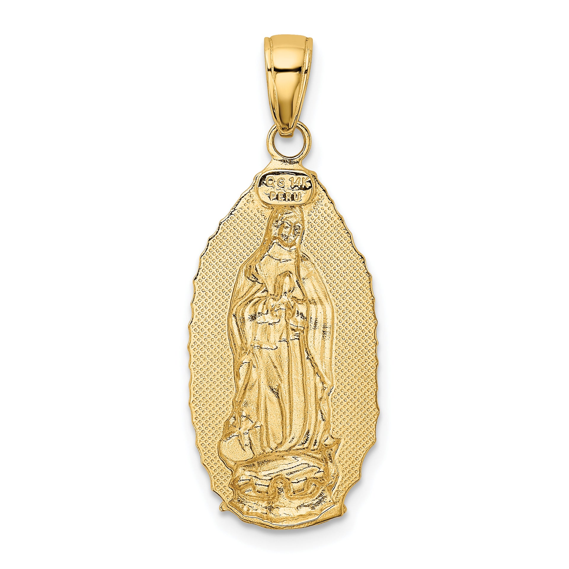 14K Polished Our Lady Of Guadalupe Oval Disc Engraved Pendant